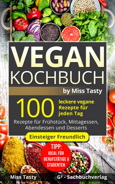 Die besten veganen Rezepte für Zuhause + Ernährungsplan! Das vegane Leben ist langweilig, kompliziert und auf keinen Fall schmackhaft? Falsch gedacht, denn mit einem ausgeklügelten Plan sowie abwechslungsreichen Rezepten bemerkst Du gar nicht, dass Du keine tierischen Produkte mehr isst. In diesem Kochbuch lernst Du nicht nur die Grundlagen der veganen Ernährung kennen, sondern kannst auch die ersten Rezepte sofort ausprobieren. Eine jahrelange Erfahrung in der Küche ist nicht notwendig, denn unsere Rezepte sind simpel, einfach und schnell gemacht. Natürlich bleibt der Geschmack nicht auf der Strecke, weshalb mit vielfältigen Zutaten gearbeitet wird. Die Einführung in das vegane Leben Du kennst Dich mit der veganen Ernährung nicht aus oder weißt nicht genau, worum es geht? Kein Problem, denn wir bieten Dir ein umfangreiches Einsteigerwissen, dass Anfänger dennoch nicht überfordert. Wir haben für Dich die wichtigsten Eckdaten zum Veganismus zusammengefasst und bringen Dir somit diese besondere Ernährungsform näher. Immerhin ist Veganismus mehr, also einfach nur der Verzicht auf tierische Produkte. Sehr viel mehr setzt Du ein Statement und kämpft in Deiner eigenen Küche gegen die Ausschlachtung und den Missbrauch der Natur und Lebewesen. Denke nicht, dass ein Veganer keinen Unterschied machen würde. Schon die kleinsten Änderungen in Deinem Leben können sich positiv auf Deine Umgebung und die Umwelt auswirken. Außerdem ist Veganismus perfekt, wenn Du einige Kilos zu viel auf den Hüften hast. Dank der pflanzenbasierten Ernährung nimmst Du weniger Kohlenhydrate und Kalorien auf, was sich schon bald positiv auf der Waage bemerkbar macht. Natürlich bietet Veganismus noch sehr viel mehr Vorteile, weshalb wir diese für Dich zusammengefasst haben. Der in vier Wochen sorgenlos Plan Darüber hinaus bieten wir Dir einen Vier-Wochen-Plan, damit Du Dich langsam und entspannt an die vegane Ernährung und dessen Vorzüge gewöhnen kannst. Jeden Tag der Woche präsentieren wir Dir eine neue Zusammenstellung von Frühstück, Snacks, Mittag- und Abendessen. Somit musst Du nicht stundenlang nach der perfekten Kombination für eine vitaminreiche und leckere Ernährung suchen, sondern diesen Job haben wir für Dich übernommen. Sobald Du mit einer Woche beginnst, musst Du Dir nur das passende Rezept zu dem jeweiligen Tag heraussuchen. Sofort kannst Du in der Küche durchstarten. Natürlich behalten wir dabei nicht nur einen abwechslungsreichen und nährstoffreichen Speiseplan im Auge, sondern auch die Kalorien. Deshalb sind unsere Wochenpläne perfekt, wenn Du während Deiner Umstellung noch einige Kilogramm verlieren möchtest.