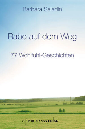 Mit Babo auf den Weg. Humorvoll beschreibt Barbara Saladin, was ihr unterwegs alles begegnet und passiert. Achtsam entsteht so eine Geschichte um die andere … Es kann auch Ihre Geschichte sein. Sie fragen sich am Morgen: Was bringt mir der Tag? Und schlagen spontan eine Seite auf … Sie werden erstaunt sein … denn da ist Ihre Geschichte. Vielleicht wünschen Sie sich aber auch jeden Tag eine dieser wunderbaren Wohlfühl-Geschichten. Dann benützen Sie das Geschichten-Telefon. Ich wünsche Ihnen viel Freude dabei.