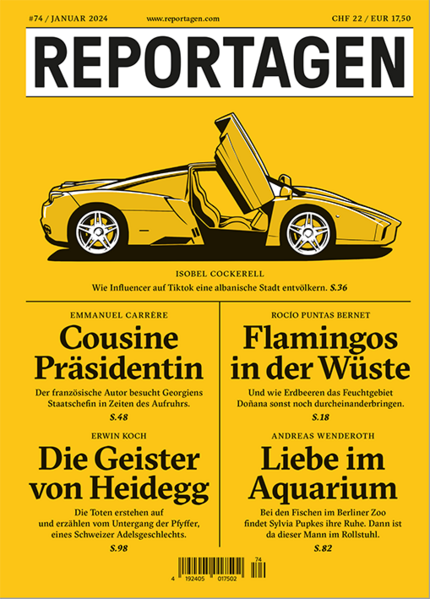 Grosse Reportagen im Taschenbuch. Herausragende Autor:innen berichten, was hinter den Kulissen des Weltgeschehens passiert. In dieser Ausgabe: - London calling. Wie Influencer auf Tiktok eine albanische Stadt entvölkern. Von Isobel Cockerell - Cousine Präsidentin. Der französische Autor besucht Georgiens Staatschefin in Zeiten des Aufruhrs. Von Emmanuel Carrère - Flamingos in der Wüste. Und wie Erdbeeren das Feuchtgebiet Doñana sonst noch durcheinanderbringen. Von Rocío Puntas Bernet - Die Geister von Heidegg. Die Toten erstehen auf und erzählen vom Untergang der Pfyffer, eines Schweizer Adelsgeschlechts. Von Erwin Koch - Liebe im Aquarium. Bei den Fischen im Berliner Zoo findet Sylvia Pupkes ihre Ruhe. Dann ist da dieser Mann im Rollstuhl. Von Andreas Wenderoth