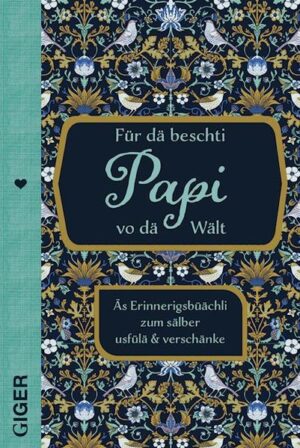 Ein zeitlos schönes und persönliches Erinnerungsbuch zum Ausfüllen und Verschenken, für alle Väter Teilt Eure Erinnerung mit dem lieben Papa und schenkt Freude. Mit liebevollen Eintragungen, Zeichnungen und Fotos denken Kinder an gemeinsame Zeiten mit ihrem Papa zurück. Sie bringen nicht nur Erinnerungen, sondern auch Gefühle zu Papier. Angeleitet von kreativen, humorvollen und emotionalen Fragen, zum Zeichnen und Fotos einkleben, entsteht ein wertvolles Buch über die Liebe zur Familie. Ausgefüllt und persönlich gestaltet ist dieses Album das perfekte Geschenk zu jedem Anlass wie Geburtstag, Weihnachten oder andre schönen Momente. Diese Geschenkbuchreihe ist auch noch erhältlich für Mutter, Bruder und Schwester.