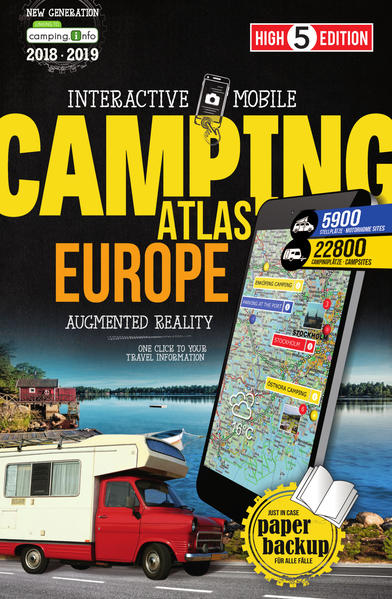 Le premier atlas camping papier avec accès direct à de précieuses informations complémentaires sur l’Internett L’Europe entière clairement représentée sur 272 pages à l’échelle 1:800'000. Vous pouvez visualiser les campings et les emplacements pour camping-cars directement grâce à l’application High 5 Edition et aussi configurer votre recherche en fonction de vos besoins grâce aux filtres disponibles. Un seul click vous permet d’être redirigé vers la plateforme Camping.info où vous trouverez des informations fiables et détaillées au sujet de l’emplacement sélectionné. Vous profitez ainsi aussi bien de la vue d’ensemble de la carte que de l’actualité et de la richesse des informations obtenues (les places ne sont pas tracées dans l'atlas physique). En plus l'atlas contient de nombreuses thématiques de voyage : Informations et tipps relatives au camping (Allemand et Anglais) Informations relatives aux pays européens : limitations de vitesse, superficie, nombre d’habitants, numéros d’appel d’urgence, vue d’ensemble de l’espace Schengen et de la zone euro Table des distances Carte d’ensemble de l’Europe (1:5‘000‘000) Vue d’ensemble des centres-villes des principales métropoles et villes d’Europe (1:100‘000) Vue d’ensemble des principales lignes de transports publics, chemins de fer et ferries (1:5‘000‘000) Sélection du répertoire des villes, numéro postal inclus