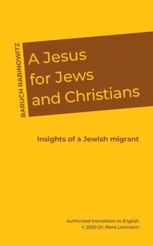 The present book “A Jesus for Jews and Christians” fascinates, breathes personal consternation, founded in inner confrontations with the questions of Jewish and Christian faith. From the whole breadth of his Jewish-biblical including the Christian world, the studied rabbi deals with his Jesus. With his book, Baruch Rabinowitz-as a Jewish theologian-attempts the almost impossible step of siding with Jesus (Rabbi Yeshua from Nazareth) and defending his teachings. From his teachings he hopes that millennia-old, deep wounds could be healed: Judaism would regain the greatest and most famous rabbi in history, and his teachings would help revitalize Judaism. Christians, in turn, could once again encounter Jesus the Jew anew, as an inseparable part of his people, of Judaism, and of his country. May this lead to real understanding and reconciliation!