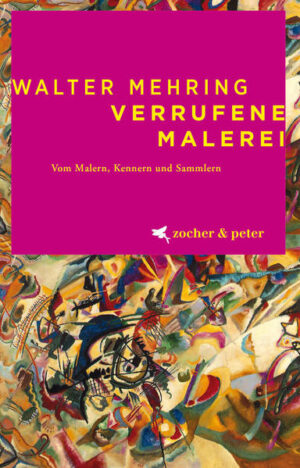 «Was Walter Mehrings berühmt gewordene ‹Verlorene Bibliothek› für die Literatur ist, ist die ‹Verrufene Malerei› für die bildende Kunst: ein witziges, überaus kenntnisreiches Erinnerungsbuch über die ‹Geburtsstunde der modernen Malerei›», schrieb der Berliner Journalist Andreas Oppermann. Walter Mehring war (ausnahmsweise) zur richtigen Zeit am richtigen Ort. Er war bei den Berliner Expressionisten und begleitete die moderne Malerei des zwanzigsten Jahrhunderts. Er kannte sie fast alle, von Chagall und Paul Klee bis Feininger und Kandinsky. Sein Buch ist eine reiche und anregende Sammlung von Beobachtungen und Essays aus der Frühzeit der Moderne, ein Panorama des kulturellen Lebens der Zwanzigerjahre in Europa. Es wird ergänzt um den Briefverkehr Mehrings mit seinem damaligen Zürcher Verleger Daniel Keel. Mit «Verrufene Malerei» setzt der zocher & peter verlag die Reihe mit ausgewählten Werken Walter Mehrings fort, die im Elster Verlag begonnen wurde.