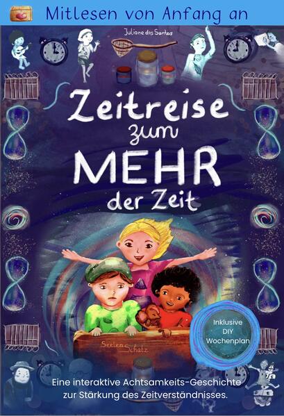 Eine interaktive Achtsamkeitsgeschichte in Kapiteln über den Umgang mit unserer wertvollen Zeit. Eine Geschichte, die zeigt, dass es nicht auf die Menge an Zeit in unseren Zeitgläsern ankommt, sondern darum, wie wir unseren Zeitschatz nutzen. Die Geschichte beantwortet deinem Kind die Fragen: Was bedeutet Zeit? Kann man Zeit verschwenden? Wie kann mich der Gut- Fühl- Zauber bei nervigen Aufgaben unterstützen? Was bedeutet Vergangenheit, Vorvergangenheit, Gegenwart und Zukunft? Wie finde ich mich gut in der Woche, dem Monat und Jahr zurecht? Mia ist bereit, das Geheimnis um die fehlende Spielzeit zu lüften. Ihr bester Freund Ben, dessen Bruder Piet und Maus Pipi unterstützen Mia. In einer Zeitmaschine reisen sie durch die Zeit zurück zu Mias verstorbenem Opa, zurück in die Kindheit ihrer Eltern in die Vorvergangenheit und zu den Kinder- Astronauten in die Zukunft. Ob sie finden, wonach sie suchen? Mehr Zeit für Lächelmomente? Die Kinder entscheiden in dem Buch selbst, in welche Zeit die Zeitreise gehen soll. Das Buch kann dank der großen Schrift von geübten Lesern gut selbst gelesen werden. Es gibt aber selbst für absolute Leseanfänger immer wieder Mitlesepassagen, welche sich in ihrer Schwierigkeit vom Lesen über Vokale, über das Lesen erster Silben bis zum Lesen von Wörtern und einfachen Sätzen steigert. Auf diese Weise kann wirklich jede*r mitlesen. Gefühlte und messbare Zeit weichen oft voneinander ab. Weshalb ist das so? Wie verbringe ich meine Zeit so, dass sich meine gefühlte Zeit unabhängig von meiner messbar verfügbaren Zeit wundervoll für mich anfühlt? Darum geht es in der Bilderbuchgeschichte „Das magische Meer der Zeit“: ZEITVERSTÄNDNIS FÖRDERN: Wenn ich verstehe, was die Leute da alles über die Zeit reden, finde ich mich besser in der Gesellschaft zurecht, zu der ich mehr als alles andere dazu gehören möchte. Deshalb findet ihr viele Materialien, welche dein Kind beim Begreifen der Zeit unterstützen. SEKUNDENMOMENTE GENIESSEN: Die Geschichte unterstützt dabei, das eigene gefühlte Zeiterleben zu reflektieren. Tue ich bereits, was ich liebe? Die Geschichte zeigt mit all den Zusatzmaterialien, wie ich selbst die nervigen Aufgaben so integriere, dass sie sich gut für mich anfühlen. GEMEINSAM ÜBERWINDEN WIR JEDES HINDERNIS: Mias Opa verschenkt seine letzte verbleibende Zeit. Was die vier Freunde zunächst entsetzt, macht ihnen später bewusst, wie gut es sich anfühlt füreinander da zu sein. Das sagen Leser*innen: "Wie schnelllebig unsere Zeit ist, macht uns der Alltag jeden Tag neu bewusst. Kinder fordern unsere Zeit zu recht. In diesem Buch wird das sehr deutlich und die Thematik um die Zeit ist für Kinder liebevoll aufgegriffen, aber auch Erwachsene kommen ins nachdenken. Eine liebevoll gestaltetes Buch.“ (Gabi Müller Schulbegleiterin Grundschule) "Ein ganz besonderes Geschenk freue mich auf weitere Geschichten ☺️“ (Franziska Wilhelm Frauenhilfe) "Dein Buch ist wie ein Geschenk. Es ist nicht einfach nur ein Buch. Sonst gehörten Bücher für mein Kind zu den langeweiligeren Geschenken zum Geburtstag. Bei deinen Büchern denkt man: Oh, wie schön!“ (Jessica Klawitter Steimke Bindungsraum & Elternworkshops)