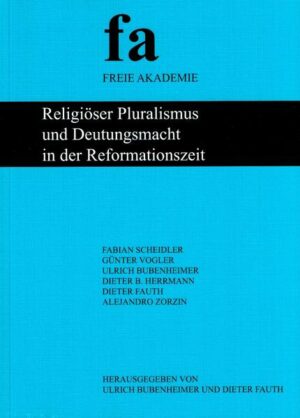 Die Freie Akademie widmet den Band 36 ihrer Schriftenreihe dem Thema „Religiöser Pluralismus und Deutungsmacht in der Reformationszeit“. Damit wird ein Beitrag zum Luther-Jahr 2017 geboten. Reformation bezeichnet im engeren Sinn eine kirchliche Erneuerungsbewegung zwischen 1517 und 1555 bzw. 1648, die zur Spaltung des westlichen Christentums in verschiedene Konfessionen (römisch-katholisch, lutherisch, reformiert) führte. Die Reformation wurde in Deutschland überwiegend von Martin Luther (1483-1546), in der Schweiz von Huldrych Zwingli (1484-1531) und Johannes Calvin (1509-1564) angestoßen. Ihr Beginn wird allgemein auf 1517 datiert, als Martin Luther am 31. Oktober des Jahres seine 95 Thesen an die Tür der Schlosskirche zu Wittenberg geschlagen haben soll, aber ihre Ursachen und Vorläufer reichen weiter zurück. Als Abschluss kann allgemein der Augsburger Reichs- und Religionsfrieden von 1555 bzw. letztlich der Westfälische Frieden von 1648 betrachtet werden. Die Reformation war einer der großen Wendepunkte in der Geschichte Europas und in der Geschichte des Christentums. /1/ Die Reformation revolutionierte nicht nur das geistliche Leben, sie setzte auch eine umfassende gesellschaftspolitische Entwicklung in Gang. Vorbereitet durch Luthers prinzipielle Trennung von Geistlichem und Weltlichem löste sich der Staat von der Bevormundung durch die Kirche, um nun seinerseits durch eine fürstenstaatliche Ausrichtung der Reformation die Kirche von sich abhängig zu machen. Doch auch dies stellte nur eine Übergangsphase in einer Entwicklung dar, die in vielen europäischen Ländern in die Trennung von Kirche und Staat mündete, die die Hugenotten und Täufer als verfolgte Minderheitskirchen schon seit ihrer Entstehung im 16. Jahrhundert praktizierten. Die Reformbewegung spaltete sich aufgrund unterschiedlicher Lehren in verschiedene protestantische Kirchen. Die wichtigsten Konfessionen, die aus der Reformation hervorgingen, sind die Lutheraner und die Reformierten (darunter Calvinisten, Zwinglianer und Presbyterianer). Hinzu kommen die radikal-reformatorischen Täufer. In Ländern außerhalb Deutschlands verlief die Reformation zum Teil anders. Es entwickelten sich im 16. Jahrhundert auch radikale Reformatoren, für die hier stellvertretend Thomas Müntzer (vor 1489-1525) /2/, einer der Gegenspieler Martin Luthers, genannt sei. Ihre zentralen Anliegen waren die radikale Reform der Kirche und im Falle Thomas Müntzers auch die biblisch begründete, revolutionäre Umwälzung der politischen und sozialen Verhältnisse. Hier lagen auch die Wurzeln des Deutschen Bauernkriegs 1524 bis 1526. Dabei kam es z.B. in Thüringen zur Gründung des „Ewigen Rates“, der die politischen und sozialen Forderungen der Bauern durchsetzen sollte. Eine weitere Gruppe der radikalen Reformation war die der reformatorischen Antitrinitarier, für die Michael Servetus (1509/11-1553) steht. In Siebenbürgen besteht bis heute die aus der Reformation hervorgegangene Unitarische Kirche. Sowohl die römisch-katholischen als auch die lutherischen und reformierten Obrigkeiten verfolgten einige radikale reformatorische Gruppen mit großer Härte-ohne Ansehen ihrer unterschiedlichen Zielsetzungen und Lehren. In vielen Ländern mussten zum Beispiel die Täufer unter Zurücklassung ihrer Habe das Land verlassen, in anderen Fürstentümern wurden sie wegen ihrer Überzeugungen gefangen gesetzt und gefoltert und im Extremfall sogar als Ketzer verbrannt oder ertränkt. Mit der Entstehung neuer religiöser Deutungskonzepte in der Reformationszeit und deren Institutionalisierung in Konfessionskirchen verschärfte sich die Spannung zwischen religiösen Einheitsansprüchen und zunehmender religiöser Pluralität. Reformatoren wie Luther oder Calvin beanspruchten Deutungsmacht über die Bibelauslegung und setzten sie der Deutungshoheit der hergebrachten kirchlichen Institutionen entgegen. Indem sich Landes- und Stadtobrigkeiten bestimmte Deutungskonzepte zu eigen machten, konnten sie den zuvor schon im Gang befindlichen Ausbau eines landesherrlichen Kirchenregiments nachhaltig steigern. Gleichzeitig wirkte diese Entwicklung als Impuls zur weiteren Pluralisierung inner- und außerhalb der Konfessionen und strahlte auch auf andere Bereiche wie die Entwicklung der Kunst, des Rechts und der Naturwissenschaften aus. Individuelle Religion differenzierte sich in ein öffentliches Bekenntnis und eine privat gelebte religiöse Praxis. Die Beiträge dieses Buches bedenken die in der Reformationszeit aufbrechende Spannung zwischen den Bedürfnissen nach weltanschaulicher Einheit und nach Pluralität. Noch heute kommt diese Spannung z.B. einerseits in den Rufen nach „Minimalkonsens“ und „Wertegemeinschaft“ und andererseits in dem Bedürfnis nach Weltanschauungs- und Religionsfreiheit zum Ausdruck. Mit diesem Buch möchten wir das Geschichts- und Demokratiebewusstsein fördern und das Verständnis für Toleranz und Freiheit stärken. Dabei haben wir-für unsere Gegenwart bedeutsame-Daseins- und Wertefragen interdisziplinär erörtert. Wir konnten Prof. Dr. Ulrich Bubenheimer gemeinsam mit Dr. Dieter Fauth als Herausgeber des Buches gewinnen. Sie haben zugleich die wissenschaftliche Tagung der Freien Akademie im Mai 2016 zum gleichen Thema inhaltlich vorbereitet und geleitet. Das Buch beinhaltet die Beiträge und Ergebnisse dieser Tagung. Ich bedanke mich bei den Autoren und vor allem bei den Herausgebern des Bandes für die wertvollen Beiträge. Dr. Volker Mueller Präsident der Freien Akademie Literatur 1 Ulrich Bubenheimer/ Ulman Weiß: Schätze der Lutherbibliothek auf der Wartburg: Studien zu Drucken und Handschriften. Regensburg 2016