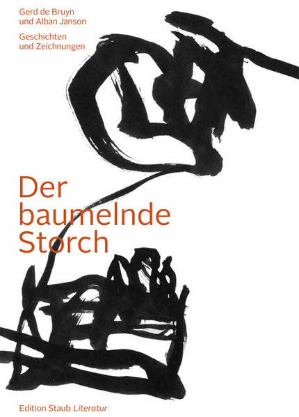 Geschichten und Zeichnungen. Vierundsechzig “Short Stories“ und ebenso viele Zeichnungen stehen sich in diesem Künstlerbuch gegenüber, in dem Alban Janson und Gerd de Bruyn nach dem Mächtigen Häuflein zum zweiten Mal kooperieren. Auch in diesem Fall verstehen sich die Zeichnungen nicht als Illustrationen der Texte. Alban Janson hat sie aus einem großen Fundus von Arbeiten ausgewählt und den Kurzerzählungen konfrontiert. Trotz des großen Eigensinns, den Texte und Zeichnungen behaupten, durchweht sie zuweilen der gleiche teils heitere, teils schwermütige Zauber. Gemeinsam ist ihnen auch die Ästhetik der Zuspitzung und des knappen Ausdrucks. Eine der Erzählungen heißt Der Hausfreund und spielt auf den alemannischen Dichter Johann Peter Hebel und dessen lakonische Kalendergeschichten an, die dieser 1811 in seinem Schatzkästlein sammelte. Von weither inspirierte er das Buch und scheint es auch, nimmt man die danebenstehende Zeichnung wörtlich, zu inspizieren. Es gibt noch einen zweiten Spiritus rector: den irischen Schriftsteller Flann O’Brian und seinen vielleicht kuriosesten Protagonisten. Die Rede ist vom trinkfesten Mr. Collopy aus dem Roman Das harte Leben (1961). Ihm wurden in Form eines Fortsetzungsromans vierzehn “Kalendergeschichten“ gewidmet. So durchmischt sich im Baumelnden Storch das Provinzielle und Weltläufige zu einem Kaleidoskop wundersamer alltäglicher Begebenheiten.