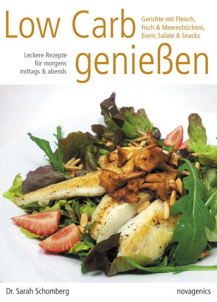 Low Carb genießen Dieses Buch bietet kohlenhydratarme Rezepte für Kenner! Nach einer Einführung in die Grundlagen der kohlenhydratarmen Ernährung präsentiert Dr. Sarah Schomberg erprobte Rezepte für das Frühstück, Mittag- und Abendessen, Snacks und Salate. Darunter schnelle Gerichte für eilige Köche ebenso wie aufwendigere Rezepte für besondere Anlässe. Alle Gerichte sind mit einer ausführlichen Zutatenliste versehen, einer genauen Beschreibung der Zubereitung und Farbfotos, die Ihnen das Wasser im Mund zusammenlaufen lassen. Sie können frühstücken mit „Miniblinis mit Räucherlachs und Dill-Senf-Soße“ oder „Kokospfannkuchen mit Blaubeeren“, mittags „Wolfsbarschfilets gratiniert mit Pesto von Ziegenkäse, Walnuss und Birne“ oder einen „Rote Beete-Meerrettich Salat mit Räucherfisch“ geniessen und sich abends mit einem „Hamburger mit Emmentaler Röstzwiebel“ oder mit „Orientalisch gratiniertem Lammnüsschen mit Paprika Gemüse“ verwöhnen. Leckere Salate und Snacks sättigen, wenn Sie es einmal eilig haben. Low Carb Ernährung muss nicht auf Verzicht hinauslaufen, das beweist die Autorin mit Ihren leckeren Rezepten! Jedes Gericht wurde wiederholt gekocht und verfeinert, das ergibt erprobte Rezepte, die auch in Ihrer Küche gelingen! Alle Gerichte kommen mit Nährwertangaben pro Gericht und pro Portion