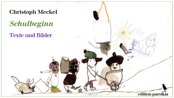 Texte und Bilder sind Erstveröffentlichungen. Christoph Meckel hat sein Werk aus unverwechselbaren Welten in sechs Jahrzehnten mit etwa 250 Veröffentlichungen stetig weiterentwickelt. In "Schulbeginn", einem großformatigen farbigen Text-Bilder-Zyklus, erzählt Christoph Meckel vom Tag nach den großen Ferien im französischen 350-Seelen-Weiler Rémuzat, wo er jahrzehntelang die Sommer mit Arbeiten an seinem grafischen Werk verbrachte. In farbenfrohen Zeichnungen hat der Künstler diesen vor allem für die Erstklässler wichtigen Tag mit freundschaftlicher Weisheit in Schrift und Bild festgehalten. Auf Wunsch des Verlages fügte Christoph Meckel diesem Zyklus einen weiteren hinzu. »Als ich in die Schule kam« überschreibt Meckel ein Dutzend poetischer Miniaturen aus seiner Kindheit, die bis an das Kriegsende heranführen, hell aufleuchtende kleine Erinnerungsfetzen an Deserteure, Schultüten am ersten Schultag 1941, Fliegerangriffe, Tintenkleckse, Judendeportation und Ziegenmilch. »Die Welt war mein Schulbuch.«