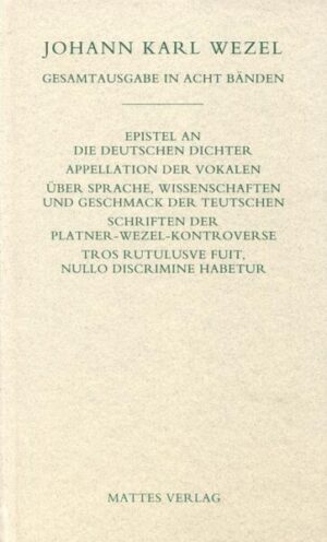 „Besser über Sprache, Wissenschaft, Geschmack der Deutschen ist noch nie gedacht worden“. „Was hier über die Dichtkunst gesagt wird, enthält den Keim zu einer Poetik, wie wir noch keine haben.“ Ins Französische wollte man Wezels Essay Über, Sprache, Wissenschaften und Geschmack der Teutschen (1781) übersetzt sehen, damit ihn „Franzose, Britte und Italiener lesen könnte, um die Würde des deutschen Geistes kennen zu lernen“. Gemeint ist die umfänglichste Replik auf das seinerzeit großes Aufsehen erregende Pamphlet Friedrichs II. De la littérature allemande (1780). Wezel zeigt sich hier als profunder Kenner und nimmermüder Enragé, dem nichts so sehr Herzensangelegenheit ist wie die Erneuerung der deutschen Literatur. Dabei steht er nicht einfach nur quer zum zeitgenössischen Sturm und Drang. Vielmehr vermag er in der Auseinandersetzung mit dieser und anderen literarischen und weltanschaulichen Strömungen seiner Zeit ein eigenständiges poetologisches Programm zu konturieren. Pointiert faßt es all jene philosophie-, sprach- und literaturkritischen Ansichten des Dichters zusammen, die er zuvor und danach bei verschiedenen Gelegenheiten und in unterschiedlichsten Genres wie Prosa- und Verssatiren, Streitschriften, Rezensionen und der hier erstmals publizierten Akademieabhandlung entwickelt und erprobt hat. So vermögen auch die im vorliegenden Band 6 versammelten Texte die in der Stuktur der Gesamtausgabe der Schriften abgebildete Komplementarität von belletristischem und literarkritischem Werk Wezels zu zeigen und unmittelbar ins Zentrum Wezelschen Selbstverständnisses zu führen.