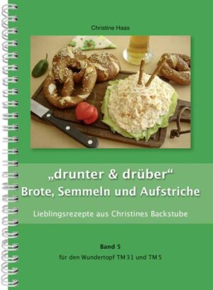 Überraschungsgäste? Es werden nicht Sie überrascht sein, sondern Ihre Gäste, wie schnell Sie knusprig frische Brote, Semmeln und traumhafte Aufstriche auf den Tisch zaubern! Oder einfach nur für die Familie zur Brotzeit. Selbst gemachte Aufstriche schmecken immer! Backen Sie zur Krönung auch noch das Brot dazu. Frischer geht’s wirklich nicht! Sie finden hier über 85 tolle Ideen mit Farbfoto. Was halten Sie von einem Baguette wie vom Bäcker, Brezensemmeln, einem Mehrkornbrot, Käsestangen oder einem Joghurtbrot? Dazu ein griechischer Aufstrich, Käse-Tatar, Italiano- oder Pistazien-creme oder lieber ein Obatzter oder Marmelade? Stöbern Sie gleich mal durch und suchen Sie sich für Ihren Geschmack etwas aus! Besuchen Sie meinen Online-Shop: www.christines-rezepte.de