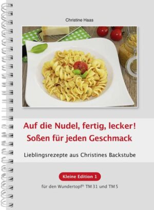 Alle lieben Nudeln… …weil Nudeln einfach glücklich machen! Sie haben eigentlich schon viel zu viele Soßenrezepte? Aber kennen Sie auch so gigantische Rezepte wie die Steinpilz-Tomatensoße, Paprika-Carbonara oder die weiße Bolognese? Auch die Kürbis-Tomatensoße so-wie die italienischen Pestonudeln oder die Garnelen-Orangensoße sind nicht ohne. Werfen Sie doch gleich einen Blick ins Buch! Hier finden Sie zu jeder Nudel die passende Soße, da kommt Abwechslung auf den Tisch. Sehr viele Soßen sind für Vegetarier geeignet bzw. können auch vegetarisch zubereitet werden (siehe grüner Stern*). Sie finden hier: 57 Rezepte mit Farbfotos, davon 41 für Vegetarier Besuchen Sie meinen Online-Shop: www.christines-rezepte.de