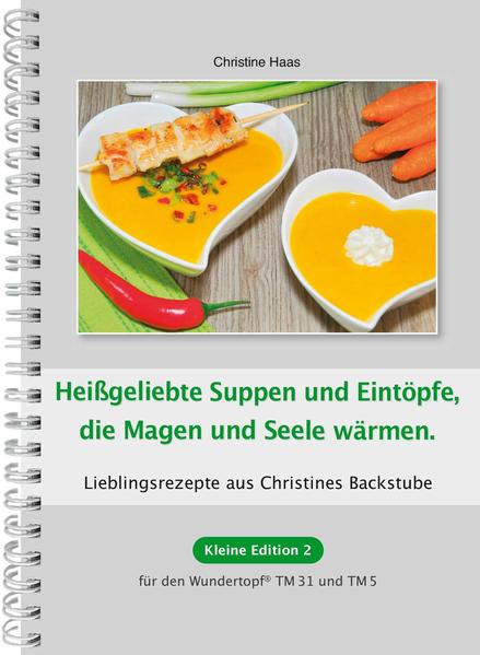 Wunderbare Sattmacher: Raffinierte Suppen und Eintöpfe. Sie wärmen wohlig von innen und tun der Seele gut. Lassen Sie sich die hervorragende Asia-Kokossuppe, die Käsenockerlsuppe oder den deftigen Wirsingtopf sowie das Kürbis-Chili schmecken. Oder wie wäre es mit der Blumenkohl-Würstchensuppe, dem Reis-Paprikatopf oder einer Süßkar-toffelsuppe? Der Glasnudeltopf sowie die Pilzklößchensuppe mit selbstgemachter Rinderbrühe sind auch nicht zu verachten. Hier ist für jeden Geschmack etwas dabei. Alle Rezepte wurden mehrfach sowohl mit dem TM31 als auch mit dem TM5 getestet. Viele sind für Vegetarier geeignet bzw. können vegetarisch zubereitet werden (siehe grüner Stern*). Sie finden hier: 61 Rezepte mit Farbfotos, davon 45 für Vegetarier. Besuchen Sie meinen Online-Shop www.christines-rezepte.de sowie meine Homepage: www.haaschristine.de