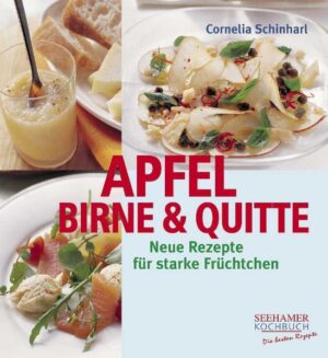 Fruchtige Schlemmereien: Neue Rezepte für bekannte Früchte Die besten Rezepte für pikante und süße Gerichte. Jeder kennt sie, jeder hat sie schon gegessen: Äpfel, Quitten und Birnen, das vielseitige Trio. Dass diese Früchte aber nicht nur im Kuchen oder Kompott glänzen, ist schon nicht mehr ganz so vertraut. Im Mittelpunkt dieses neuen Kochbuchs stehen also neue Rezeptideen für Äpfel, Birnen und Quitten - von süß bis pikant. Aber natürlich dürfen in dieser Sammlung auch Klassiker wie Apfelpfannkuchen, Birnenkraut oder Quittenkonfekt sowie Grundrezepte für die Saftzubereitung nicht fehlen. Die Rezeptauswahl reicht von Chutneys, Likören und Marmeladen über Salate, Vorspeisen und Suppen zu Hauptgerichten mit oder ohne Fleisch und Fisch bis zu süßen Schlemmereien zum Sattessen, Gebäck und Desserts. Dazu gibt es eine kleine Warenkunde und Infos darüber, welche Rolle Äpfel, Birnen und Quitten für unsere Gesundheit spielen.