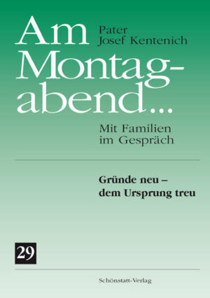 Im 29. Band „Gründe neu-dem Ursprung treu“ der Reihe "Am Montagabend." stehen das Zugehen auf das goldene Jubiläum Schönstatts und die „Gründung“ des Hausheiligtums im Zentrum. Pater Kentenich zeigt seinen Zuhörern, dass die Idee des Hausheiligtums richtunggebend ist für die Seelsorge der Zukunft. Denn die Erneuerung einer immer stärker durch die Säkularisierung geprägten Gesellschaft muss wesentlich von der Familie ausgehen. Wenn wir die Gottesmutter in unsere Häuser einladen, prägt sie als Mutter und Erzieherin unseren Alltag und macht unsere Familien zu Orten gelebter Christlichkeit. Das Hausheiligtum ist der Ort, wo wir eine neue Kultur der Heiligkeit leben und anderen Zeugnis davon geben. Vom Hausheiligtum aus bringt die Gottesmutter unser Leben zum Leuchten und bringt mit uns der Welt das Licht Christi. In der Reihe „Am Montagabend ...“ werden die Vorträge veröffentlicht, die Pater Josef Kentenich (1885-1968) im Zeitraum von 1955 bis 1964 für Ehepaare in Milwaukee/USA gehalten hat.