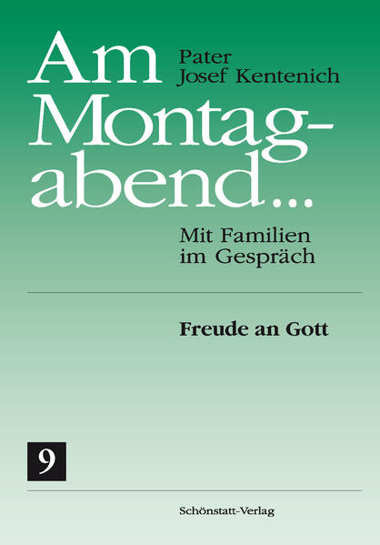 In der Reihe „Am Montagabend ...“ werden die Vorträge veröffentlicht, die Pater Josef Kentenich (1885-1968) im Zeitraum von 1955 bis 1964 für Ehepaare in Milwaukee/USA gehalten hat. Im 9. Band „Freude an Gott“ stehen die christliche Freude und die Verbindung mit Gott im Alltag im Zentrum. Erziehung zur Freude schließt in sich, dass wir unser alltägliches Leben-die Menschen, die Dinge, unsere Arbeit, das Leid-mit Gott in Verbindung bringen. Als Laien, so sagt Pater Kentenich den Familien eindrücklich, dürfen wir uns nicht aus der Welt zurückziehen. Wir genießen und benutzen die weltlichen Dinge, betrachten sie aber nicht als das Letzte, sondern als einen Hinweis auf Gott. Wir sind mitten in der Welt zur Heiligkeit berufen. In seinen Vorträgen entwickelt Pater Kentenich eine klassische Darstellung der Werktagsheiligkeit. Er zeigt auf, welch entscheidende Bedeutung dabei vor allem der Familie zukommt.