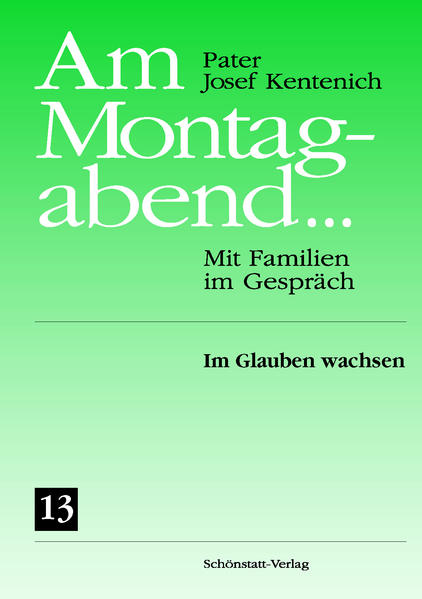 In der Reihe „Am Montagabend ...“ werden die Vorträge veröffentlicht, die Pater Josef Kentenich (1885-1968) im Zeitraum von 1955 bis 1964 für Ehepaare in Milwaukee/USA gehalten hat. Im 13. Band „Im Glauben wachsen“ steht das Leben aus dem Glauben im Vordergrund. Für den modernen Menschen ist es schwer geworden, Gott hinter allen Dingen gläubig zu sehen. Die Gottesmutter, die in ihrem Leben wie wir viele dunkle und leidvolle Stunden durchstehen musste, ermutigt uns zum Wagnis des Glaubens. Sie möchte vom Schönstattheiligtum aus die christliche Familie und die christliche Gesellschaftsordnung prägen. Im Liebesbündnis übernimmt sie die Verantwortung für uns und erzieht uns zu freien und starken Persönlichkeiten, die aus dem Glauben leben.