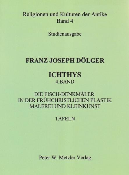 ICHTHYS 5 Bände (1922-1957) Nachdruck als Studienausgabe in 6 Bänden in der Reihe “Religionen und Kulturen der Antike”. Alles über den Fisch in der Antike und in den antiken Religionen vom Zweistromland bis Ägypten, von Israel bis Griechenland, von Rom bis Byzanz/Konstantinopel, von 1000 v. Chr. bis 700 n. Chr. Franz Joseph Dölger-Institut zur Erforschung der Spätantike, Universität Bonn. Unverzichtbares, bedeutendes Werk zum Fisch-Christus-Symbol -, das bisher kaum zu beschaffen und in Bibliotheken nur selten vorrätig war. Theologie und Religion aktuell-Anzeiger für die Seelsorge 10/2000 Standardwerk wiederaufgelegt. Alles über den Fisch. An seinem Namen und seinen Werken kommt auch heute noch keiner vorbei, der sich mit der Begegnung von antiker Kultur und frühem Christentum beschäftigt. Rheinischer Merkur 32/1999 Franz Joseph Dölger, Professor für Kirchengeschichte des Altertums, der Archäologie, Patrologie und Religionsgeschichte in Münster, Breslau und Bonn. Geboren am 18.10.1879 in Sulzbach am Main, gestorben am 17.10.1940 in Schweinfurt. 1902 zum Priester geweiht, 1912 Professor der Religionsgeschichte und 1918 Professor der Kirchengeschichte in Münster i. W., 1927 nach Breslau berufen, seit 1929 Lehrtätigkeit in Bonn. www.metzler-verlag.de