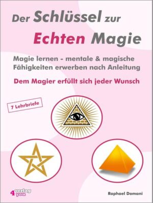 Echte Magie ist ein Instrument für Zielverwirklichung, Macht, Einfluss und Erfolg. Echte Magie hat nichts mit moderner Zauberkraft zu tun, sondern beruht sich auf die Anwendung psychologischer Naturgesetze und kann von jedermann angewendet werden! In der Magie hat der Mensch ein machtvolles Mittel, um auf sich, auf andere und auf das Schicksal einzuwirken. Echte Magie lernen Sie in sieben Lehrbriefen, der Grundkurs auf dem Weg zum Magier. Es gibt 4 Wege. um beim Menschen das zu erreichen, was man erreichen will. 1. Weg: LUST und GENUSS Man verführt den Menschen durch Lustversprechen zu dem, was man will. Dieser Weg wird direkt und indirekt sehr oft gegangen. 2. Weg: ZWANG und GEWALT Man zwingt den Menschen das zu tun, was man will. Dies ist der Weg der Diktatur und des Verbrechens. Kein vernünftiger Mensch geht ihn. 3. WEG: GELD und BESITZ Man verspricht und bietet dem Menschen Geld und Besitz. Dadurch erreicht man, dass er das tut, was man will. Dies ist der übliche Weg des Liberalismus. 4. WEG: Die MAGIE Man erreicht durch magischen Einfluss, dass der Mensch das tut, was man will. Wenn Sie jetzt über diese vier Wege nachdenken, werden Sie erkennen, dass der Weg der Magie der für Sie interessanteste ist. Sie werden wissen wollen, wie Sie selber diesen Weg gehen können. LESEPROBE: Das Geheimnis der Magie. Auszug aus dem 3. Lehrbrief des Kapitels "Das Geheimnis der Magie" (Seite 24): . Dazu die Grundgesetze der Seele: Die Seele des Menschen, das, was wir allgemein als Psyche bezeichnen, reagiert auf bildhafte Vorstellungen. Werden solche bildhaften Vorstellungen direkt in die Seele gebracht, dann verwirklichen sie sich mit naturgesetzlicher Notwendigkeit. Aber im wachen Zustand ist die Seele gegenüber der Außenwelt durch das Bewusstsein abgesperrt, in dem der Verstand und die Vernunft wohnen. Solche bildhaften Vorstellungen können also nicht durch das Bewusstsein hindurch in die Seele gelangen. Daher muss dieses Bewusstsein folgendermaßen ausgeschaltet werden. Die ECHTE MAGIE: Echte Magie hat nichts mit moderner Zauberkraft, Schwindel oder Aberglaube zu tun. Echte Magie beruht auf der Anwendung psychologischer Naturgesetze. Sie war im Altertum und Mittelalter das geheime und streng gehütete Gut von Priestern, Eingeweihten und Magiern. Mit der echten Magie befassen sich die bedeutendsten Gelehrten der Menschheit. Und mit ihr befasst sich auch der Lehrgang von Raphael Domani: "Der Schlüssel zur Echten Magie". Dieser Lehrgang erklärt nicht nur, wie echte Magie wissenschaftlich verstanden werden kann, er zeigt auch den tatsächlich gangbaren Weg zur Praxis. Den Weg, den auch Sie gehen können. Um die Echte Magie studieren zu können, brauchen Sie jetzt keiner geheimen Loge mehr beizutreten, brauchen kein Rosenkreuzer zu werden und auch bei keinem indischen Guru in die Lehre gehen. Sie bestellen einfach den Lehrgang von Raphael Domani und studieren ihn im Selbstunterricht. Bedeutsam ist bei diesem Lehrgang, dass er keinerlei mystische und symbolhafte Umschreibungen bringt, wie man sie auch heute noch in so vielen Büchern findet. Er nennt die Dinge beim Namen und zeigt deutlich, klar und leicht verständlich, worauf es ankommt und was tatsächlich dahintersteckt. Das ganze Bemühen des Autors ging dahin, einen Lehrgang zu schaffen, der durch sachliche Darstellung und praktische Anleitungen, jedem der ihn studiert, greifbaren Nutzen bringt. Und das ist ihm voll und ganz gelungen. ANTWORTEN auf die häufigsten FRAGEN: Frage: Ich bin ein moderner Mensch und glaube nicht an abergläubisch- mystische Dinge. Kann mir die Magie trotzdem einen greifbaren Nutzen bieten? Antwort: Ja! Da die echte Magie auf der Anwendung naturgesetzlich- psychologischer Erkenntnisse beruht, ist sie auch für den modernen Menschen anwendbar und nutzbringend. Frage: Ist echte Magie wissenschaftlich erklärbar? Antwort: Ja! Echte Magie ist wissenschaftlich- psychologisch erklärbar und ihre Wirkungen lassen sich jederzeit beweisen. Frage: Ist echte Magie übernatürlich oder übersinnlich? Antwort: Echte Magie ist nicht übernatürlich. Sie beruht auf der Anwendung psychologischer Naturgesetze. Einige ihrer Erscheinungen, wie zum Beispiel Telepathie sind physikalisch erklärbar. Frage: Hat die echte Magie etwas mit Hypnose, Suggestion, Psychologie und Yoga zu tun? Antwort: Hypnose, Suggestion, psychotherapeutische Methoden und Yoga wirken aus derselben Urkraft wie echte Magie. Deshalb ist echte Magie wertvoll für das Verständnis von Hypnose, Suggestion, Psychologie und Yoga. Frage: Kann man durch echte Magie Zuneigung und Liebe erzwingen? Antwort: Sicher kann man das, aber bedenken sie, jeder Zwang, also auch magischer Zwang, ist Freiheitsberaubung im Sinne des Gesetzes und ist strafbar. Frage: Ist echte Magie nicht eine Gefahr? Können damit nicht auch Verbrechen begangen werden? Antwort: Echte Magie ist weder gut noch böse. Es kommt immer auf den Menschen an, der sie anwendet, ob er sie als Werkzeug oder als Waffe benutzt. Frage: Kann auch ich echte Magie erlernen und anwenden? Antwort: Ja! Wie jeder normal intelligente Mensch, können auch Sie die echte Magie erlernen und anwenden. Spezielle Vorkenntnisse, besondere Begabung sind nicht erforderlich.