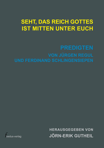 Die in diesem Buch veröffentlichten Predigten von Jürgen Regul und Ferdinand Schlingen­siepen wurden-mit einigen Ausnahmen-im Gottesdienst in Angermund und Lintorf gehalten. Autoren wie Herausgeber hoffen, dass ihre Lektüre zu dem ermutigt, was der frühere Tübinger Neutestamentler Ernst Käsemann in den programmatischen Satz gefasst hat: „... bei Kirchen und Christen zählt nur die Nachfolge des Gekreuzigten. Alles andere ist religiöser Drogenhandel“. Wenn uns dies wichtig bleibt, werden wir die Gegenwart Christi in unserer Mitte erfahren, und es wird Augenblicke des Glaubens geben, in denen wir bekennen können, „das Reich Gottes ist mitten unter uns“.