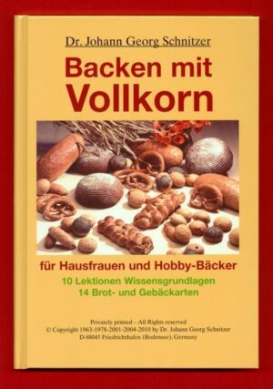 Für den gesundheitlichen Wert von Vollkornbrot und -gebäck ist die erste Voraussetzung, dass die verwendeten Getreide keimfähig sind und erst unmittelbar vor der Teigbereitung frisch gemahlen werden. Darüber hinaus braucht es zusätzliches Wissen, um optimale, wohlschmeckende, appetitanregende und vor auch allem gesundheitlich hochwertige Backergebnisse zu erzielen. Und dazu braucht es konsequent gesunde, gute und zuverlässige Rezepte. Diese hat Dr. Johann Georg Schnitzer in den 1960-ern entwickelt und in vielen Wochenendkursen Laien und Bäcker im "Backen mit Vollkorn" unterrichtet. Später änderte man alle Rezepte ab, so dass derzeit kein Backprodukt mehr nach Originalrezept von Dr. Schnitzer erhältlich ist. Lange war auch dieses Buch vergriffen. Inzwischen hat er das ganze Buch überarbeitet, so dass er es im Eigenverlag wieder heraus bringen konnte, und jedermann - besonders Hausfrauen und Hobbybäcker - köstliches und gesundes Vollkornbrot und Vollkorngebäck selber backen können.