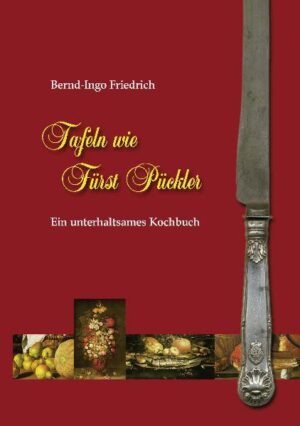 Bernd-Ingo Friedrichs unterhaltsames Kochbuch „Tafeln wie Fürst Pückler“ möchte den Leser in das interessante, für die Entwicklung von Naturwissenschaften, Technik, Gastronomie und Gastrosophie so wichtige 19. Jahrhundert, das Jahrhundert Pücklers entführen. Dazu verfügt es mit dem Fürsten Pückler über einen außerordentlich interessanten Führer, dessen Lebenslauf einer Sinfonie von Brucknerschem Format ähnelte: Dissonanter Kindheit und Jugend folgten stürmische Schaffensjahre, großartige Bilder aus dem Orient schlossen sich an, und im Alter findet man den Fürsten abgeklärt und „fast schon ein bißchen weise“, philosophierend, resümierend, schließlich resignierend.Aus einem reichen Fundus an Zeitdokumenten, Selbstzeugnissen in Form von Tagebüchern, Briefen und Büchern des Fürsten sowie seinen Tafelbüchern hat Bernd-Ingo Friedrich eine Fülle zum Thema passender Details ausgewählt und zu einem Bild collagiert, oder, um in der Sprache des Sujets zu bleiben: Er hat daraus ein Ragout bereitet, gespickt mit vielen Neuigkeiten, gesalzen mit Zitaten, ordentlich gewürzt mit Sprüchen und garniert mit einigen Vignetten, das uns mit einer aufregenden Zeit und den Grundlagen ihrer sowie der heutigen Küche bekannt macht. Dabei orientierte er sich an dem hohen Anspruch, an dem der Fürst Pückler sein Tun so konsequent zu messen pflegte, daß er bei der Anlage seiner Parkanlagen auch hohe Kosten nicht scheute, um seinem Ideal gerecht zu werden. Herausgekommen ist „ein kulturhistorisch-philologisch-gastrosophischer Volltreffer. ganz toll komponiert und von stupender Quellenkenntnis.“ (Ernst-Jürgen Dreyer, Neuss)