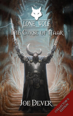 You are the warrior Lone Wolf - Kai Grand Master of Sommerlund. After your victory over your evil alter- ego, Wolf's Bane, you are forced to return to the Plane of Darkness. For there you glimpsed the fabled Moonstone and have sworn to save this gem of mystical power from the clutches of Naar - the King of Ultimate Darkness. In THE CURSE OF NAAR you must venture once more through the Shadow Gate and confront the Dark God. Only by finding and retrieving the Moonstone can you hope to save your world from invasion by Naar’s armies of night. In this ultimate Grand Master challenge, your life and the future of your entire world are at stake! Using high quality paper and hardbound for durability, this Collector’s Edition of the twentieth Lone Wolf gamebook showcases the return of the last Kai Lord of Sommerlund.