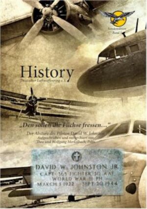 „Den sollen die Füchse fressen…“ Der Absturz des Piloten David W. Johnston Eine makabre Eifel-Posse - recherchiert und aufgeschrieben von Thea und Wolfgang Merkelbach, Pelm Am 21.9.1944 schreibt der Schüler Fritz von Landenberg, Pelm, an seinen Bruder Leo an der Ostfront: Und gestern!!! Feindflieger auf Feindflieger erscheinen: Jäger! Sie kreisten über Gerolstein. Stürzten sich herab, und schon fing das Schießen an. Vierlingsflak, die einen Zug bewachen sollte, schoß wie verrückt. Nicht vergebens! Über dem Maschinenschuppen zerschellte eine Maschine. Der Brief ist nur erhalten, weil Bruder Leo vor dem Empfang schon gefallen war, und er mit seinen Habseligkeiten an die Familie zurückgeschickt wurde. Bei Recherchen zum 5. Chronikband der Pelmer Geschichten „Pelm in Kriegszeiten“ erhielten die Autoren diesen Brief als Zeitzeugnis für den Absturz eines amerikanischen Jagdbombers an der Hustley im Herbst 1944. Spontan stellte sich die Frage: Lassen sich nach 70 Jahren noch Einzelheiten über das Ereignis, die Person des anonymen Piloten und dessen Leben ermitteln? Das Ergebnis finden Sie in diesem Buch.