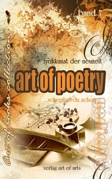 art of poetry - Lyrikkunst der Neuzeit - Band 7 der art of books collection Poetische Zeilen in Gedichtform von 13 ausgewählten Autoren/innen. Lyrische Buchstaben, die durch poetische Zeilen zum Ausdruck gebracht werden, sind kunstvolle Frequenzen in der Einzigartigkeit des Schreibers in dem die Ader des Herzblutes schwingt. Werfen Sie einen Blick in die Welt der Lyrik - des Reims des Poeten sozusagen. Lassen Sie sich ein auf die Frequenz der Worte und entwickeln Sie Gefühl im Sinne dieses Buchstabenspieles. Von der Harmonie küssen, sich inspirieren lassen und eintauchen in die Poesie der Herzensfreude… Treten Sie ein in die Welt der poetischen Lyrikkunst und freuen Sie sich, dadurch ein Teil von Art of Poetry zu sein - in Gedanken, Worten und Leseinspiration, die mit dem Blickwinkel des individuellen Betrachters hinter die Kulissen des Musenkusses belohnt wird. Genießen Sie die Schwingung des Poeten, die bestimmt auch Ihre Herzensbahn betört, sinnlich berührt und buchstäblich präsentiert wird von insgesamt 13 Autorinnen und Autoren