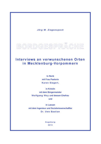 Die in dieser Schrift skizzierten drei Portraits basieren auf intensiven Gesprächen, die am Rande eines Segeltörns geführt wurden. Gisela und Jörg W. Ziegenspeck ging es darum, die deutschen Küsten Mecklenburgs und Vorpommerns kennen zu lernen. Siebzig Tage nahmen sich beide Zeit, um von der Lübecker Bucht über Rostock und Stralsund die großen Inseln Rügen, Usedom und Wollin zu besuchen, wobei auch das „Festland“ nicht ausgespart wurde. Dabei begegneten sie vielen Menschen, die bereitwillig über ihr Leben, ihre Herkunft, die gemachten Erfahrungen und gewonnenen Erkenntnisse Auskunft gaben. Die Bedeutung solcher Begegnungen kann verallgemeinert werden: Kommunikation will geübt sein, wenn wir uns im Ausland bewegen