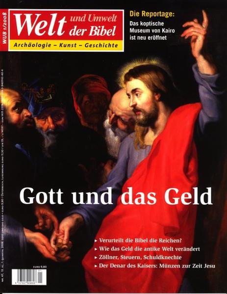 Prägnante Sätze über das Geld sind von Jesus überliefert, der genau hinschaute, wie und wo Reichtum und Besitz die Beziehungen zwischen Menschen und zu Gott beeinträchtigten. So finden sich in dieser Ausgabe von Welt und Umwelt der Bibel Beiträge über die biblischen Aussagen zum Umgang mit dem Geld, etwa zum Zinsverbot oder zur Schuldsklaverei, sowie informative Hintergrundartikel zur Geldwirtschaft in der Antike, die die biblischen Aussagen erst verständlich machen: über das römische Steuerwesen und über die Bedeutung der kaiserlichen Münzen als Massenmedien, die-für die jüdische Bevölkerung teilweise empörende-politische sowie religiöse Botschaften von Hand zu Hand trugen.