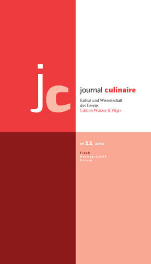 Der Fokus des Journal Culinaire No. 11 'Fisch' startet kulturwissenschaftlich: ROGER THIEL formuliert Annäherungen an den Fisch zwischen Speise und Symbol und schlägt weite Bögen aus der Antike bis in die Anfänge des Christentums. Der Historiker CARSTEN JAHNKE skizziert eine Folge der erfolgreichen Ausbreitung des Christentums: Sein Beitrag 'Von grätenlosen Fischen und dicken Pfeffersäcken. Heringe in Handel und Küche des Mittelalters ' erzählt vom unauflöslichen und wirkmächtigen Zusammenhang zwischen der dominierenden Weltanschauung und Leben und Handeln der Menschen. Die Möglichkeiten und Grenzen der heutigen Qualitätsbestimmung von Fischen beschreibt MONIKA MANTHEY-KARL. Denn nach wie vor bewegt die Frage 'Wie frisch ist der Fisch?' zu Recht fast jeden Verbraucher. Wildfang und die Aquakultur sind die beiden Quellen, aus denen 'frischer Fisch' in der Zukunft stammen wird. CHRISTOPHER ZIMMERMANN lässt uns einen neuen, differenzierten Blick auf die Befischung der Fischbestände gewinnen und wirft in diesem Zusammenhang einen ersten Blick auf die Bedeutung der Aquakulturen. Deren Chancen sind unter Berücksichtigung des Prinzips der Nachhaltigkeit, wie BERNHARD RENNERT und CHRISTOPH VAN BALLEGOOY darlegen, nicht von der Hand zu weisen. In das Köcheprojekt 'Fischinnereien' haben sich je zwei Köche aus Deutschland und aus Österreich eingeschrieben. Der streitbare BERNHARD GOESSNITZER führt in Eggelsberg nördlich der Stadt Salzburg einen Landgasthof. Ungeschminkt und mit entwaffnender Direktheit präsentiert er seine österreichische Traditionsküche. Auch HEINZ HANNER aus Mayerling weiß sich bei aller Innovation der östereichischen Kochkultur verbunden. Asiatisch inspiriert ist die Küche des Urberliners TIM RAUE, der vor wenigen Wochen sein erstes 'eigenes ' Restaurant in seiner Heimat Kreuzberg eröffnet hat. JOACHIM WISSLER schließlich steuert zwei komplex aufgebaute Gerichte aus seinem gerade erschienenen Kochbuch JW4 bei. Im Forum analysieren JANNA KÜHNE und CHRISTOPH KLOTTER zwei Werbespots der Lebensmittelindustrie. Die filmische Professionalität dieser 'Kurzfilme' ist sicherlich jedem bewusst. Doch in welchem Maße inhaltliche Rückgriffe in den Grundbestand unserer Kultur im Bereich der Lebensmittel stattfinden, wird hier eindrücklich dargelegt. JÜRGEN HÄDRICH setzt seinen auf drei Teile konzipierten Beitrag 'Essen und Langlebigkeit' mit dem zweiten Teil 'Die Einsparung des Lebens' fort. In ihm stellt er Positionen des 19. und 20. Jahrhunderts vor, die gezielt danach suchen, das Leben zu verlängern. 'Das schmeckt wie Wasser' erscheint im allgemeinen nicht als Ausweis hoher Genussqualität. Wenn aber THOMAS VILGIS sich mit physikalischem Sachverstand dem Thema Wasser zuwendet, verwundert es kaum, dass er dem neutralen Geschmack viele Nuancen entlockt. Wolfgang Tuschmann hatte in einem früheren Journal Culinaire die These aufgestellt, dass Kochen nur in einem sehr eingeschränkten Sinn Kommunikation sei. WILFRIED KUNSTMANN hält dagegen und entwickelt das Kochen dezidiert als Kommunikationsmedium: Eine differenzierte Annäherung mit Charme. FRANZ HÖCHTL und CLAUDE PETIT haben im Journal Culinaire No. 8 und No. 9 von der Vielfalt und Eigenart terrassierter Reblandschaften berichtet. In ihrem abschließenden dritten Artikel 'Trockenmauern und Treppen. Architektur und Bausubstanz historischer Terrassenweinberge' stehen Baudetails im Blickpunkt. Der häufig unterschätzten und alle betreffenden Aufgabe, die veränderten Sinneswahrnehmungen im Alter in den Blickpunkt zu rücken, nimmt sich EVA DERNDORFER an und beschließt damit das Journal Culinaire No. 11.