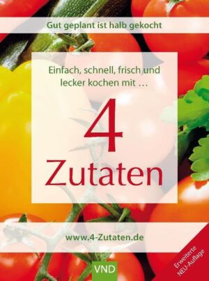 4 Zutaten: Super einfach - einfach clever! Mit dem einzigartigen 4-Zutaten-Konzept geht Ihnen die Zubereitung schmackhafter Mahlzeiten für die ganze Familie so einfach und schnell von der Hand wie nie zuvor. Vielfalt für jeden Geschmack: Ob Sonntagsbraten oder Alltagsessen, ob gutbürgerlich oder streng vegetarisch, ob warme Küche oder kalter Salat - in diesem Buch finden Sie alles für eine moderne Ernährung. Leicht verständliche Schritt-für-Schritt-Anweisungen: Auch als Anfängerin oder Anfänger können Sie jedes dieser 132 Gerichte problemlos nachkochen, denn sogar Grundarbeiten wie das Putzen von Gemüse werden anschaulich erklärt. Natürliche Zutaten, schmackhaft zubereitet: Verbannen Sie Geschmacksverstärker und Konservierungsstoffe konsequent von Ihrem Speisezettel. Durch und durch alltagstauglich: Jede Zutat bekommen Sie in jedem größeren Supermarkt und/oder Biomarkt. Perfekt abgestimmt auf Ihr modernes Leben: Vergessen Sie stundenlanges Herumstehen in der Küche. Durch und durch praxistauglich: Birgit Wäschenbach und Renate Kerner haben jedes Rezept mehrfach getestet und ihre jahrelange Erfahrung in dieses Buch eingebracht. Ihre ganze Liebe fürs natürliche Kochen ebenso. Sie werden es schmecken! Das Erfolgsrezept für dieses Kochbuch: Ein Grundvorrat und 4 frische Zutaten!