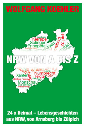 Wolfgang Koehler ist Fotograf und Weltenbummler, doch diesmal hat ihn der Blick vor die eigene Haustür gereizt. Also ist er mit seiner Kamera durch NRW gereist – von A wie Arnsberg bis Z wie Zülpich. Dabei lagen ihm aber weniger die Sehenswürdigkeiten der Städte am Herzen, sondern vielmehr ihre Einwohner. Mit ihnen hat Wolfgang Koehler über Lieblingsorte gesprochen und darüber, was Heimat bedeutet. Ergänzt durch Stadtporträts und Fotografien entstehen interessante Einblicke, die Lust darauf machen, die eigene Heimat (neu) zu erkunden.