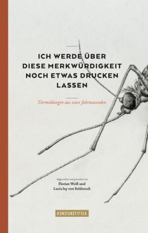 Welches Tier hat beinahe den Bau des Panamakanals verhindert? Wie konnte im Jahr 1822 endlich das Geheimnis des Vogelzugs gelüftet werden? Welche Leiden- schaft des japanischen Kaisers Hirohito war der Queen suspekt? Und: Warum ist der Hitlerkäfer (Anophtalmus hitleri) schon fast ausgestorben? 30 Geschichten berichten von bahnbrechenden Entdeckungen, folgenschweren Verwicklungen und kuriosen Einfällen. Jeweils ausgehend von einer Zeitungs- meldung entsteht, mit einer Kurzgeschichte von Lucia Jay von Seldeneck und den aus Punkten bestehenden realistischen Tierillustrationen von Florian Weiß, ein bibliophiler Bildband. Von Florian Weiß ist 2011 bereits »Ringel Seepferdchen« bei den kunstanstiftern erschienen.