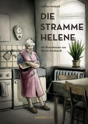 »Die stramme Helene« erzählt die Geschichte einer starken Arbeiterfrau, die an einem schicksalhaften Nachmittag im Frühjahr 1965 auf überraschende Weise ihrer jahrelangen Ehehölle entkommt. Geprägt von Krieg und Nachkriegszeit laviert sich Helene durch die dumpfe Fröhlichkeit der frühen Sechziger und die leidvolle Beziehung zu ihrem Mann, bis es ihr gelingt, sich ihr eigenes Stück Freiheit zu schaffen. Martin Burkhardt hat Steffen Herbolds fiktive Erzählung, die auf tatsächlichen Begebenheiten beruht, mit in die Zeit passenden realistisch düsteren Aquarellen ausgestattet.