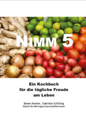 NIMM 5 ist ein Kochbuch für Menschen, denen eine gesunde Ernährung im Alltag ohne viel Aufwand am Herzen liegt. Für die Rubriken Salate, Suppen, Nudeln, Reis, Kartoffeln, andere Getreidesorten, Gemüse, herzhafte Gemüse, Fleisch, Fisch, Süßspeisen und Desserts finden Sie jeweils 5 Rezepte, die trotz der Verwendung von Grundnahrungsmitteln einfach und schnell nachzukochen sind und die sich so sehr gut in den modernen Haushalt und Alltagsablauf einfügen lassen. Die Rezepte sind mit Bildern versehen, übersichtlich und farblich ansprechend gestaltet und werden durch Nährwertangaben ergänzt. Zusätzliche Tipps geben Anregungen zu weiteren Variationen, Bevorratung oder Einkauf. Das Buch erscheint im praktischen DIN-A5-Format mit Wire-O-Bindung. Mit den Kurztipps und Variationen zu den kleinen Mahlzeiten wie Frühstück, Zwischenmahlzeit und Abendessen sowie Grundüberlegungen und Beispielen zur Speiseplangestaltung, zur gesunden Ernährung, zum Lebensmitteleinkauf und zur Küchenhygiene ist das Kochbuch die ideale Grundausstattung für junge Menschen, die anfangen einen eigenen Haushalt zu gründen und für sich selber zu sorgen.