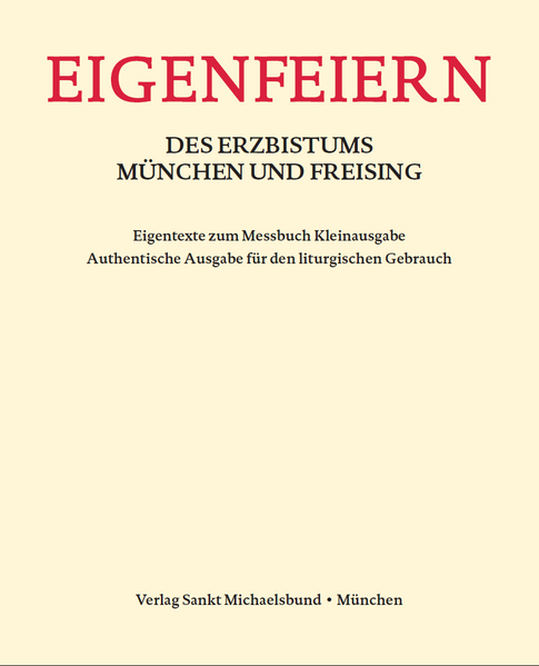 Für die Feier der Eucharistie stellt das Erzbistum München und Freising mit diesem Einleger für die Kleinausgabe des Messbuchs die liturgischen Texte seiner speziellen Feste des Kirchenjahres vor, die im Allgemeinen Römischen Kalender (Generalkalender) oder im Regionalkalender für das deutsche Sprachgebiet nicht enthalten sind oder eine andere Gewichtung haben. Die „Eigenfeiern“ sind eine unverzichtbare Ergänzung für die Feier der Liturgie im Erzbistum.