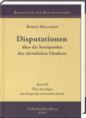 Papst Benedikt XVI. äußerte sich in einer Katechese über den Heiligen wie folgt: 'Kurz nach dem Abschluss des Konzils von Trient trugen seine Vorlesungen, die in den vier Bänden der Kontroversen veröffentlicht wurden, wesentlich dazu bei, dass die Identität der katholischen Kirche neu gestärkt und gefestigt wurde. Durch Vernunftargumente, durch Verweis auf die Tradition der Kirche und unter Vermeidung jeder Polemik gegenüber den Ideen der Reformation legte Bellarmin die katholische Lehre dar. . Robert Bellarmin hatte als päpstlicher Theologe und später als Kardinal, als Mitglied verschiedener Kongregationen und als Gesandter des Apostolischen Stuhles hohe Aufgaben in der Kirche inne. Aber das Eigentliche seines Lebens war doch immer, dass er nach Christus, nach der Gemeinschaft mit dem lebendigen Gott suchte-heilig zu sein suchte.' ----- Auszug aus dem Inhalt: Über die kirchliche Alleinherrschaft des römischen Papstes. / Welche Regierungsform die Beste sei? / Dass die Kirchenregierung keine Demokratie sei. / Dass die kirchliche Regierung nicht den weltlichen Fürsten zukomme. / Was das heiße, die Kirche werde auf einem Felsen erbaut, Mt 16. / Was unter den Schlüsseln Mt 16 verstanden werde. / Bloß an Petrus habe Christus die Worte gerichtet: Weide meine Schafe! Joh 21. / Bewahrheitung des Primates Petri aus den Zeugnissen der griechischen und lateinischen Väter. / Ob der heilige Petrus in Rom gewesen und daselbst als Bischof gestorben sei. / Petrus sei zu Rom bis zum Tode Bischof gewesen. / Beweis aus dem göttlichen Rechte und aus dem Grunde der Nachfolge, dass der römische Papst dem Petrus in der kirchlichen Monarchie nachfolge. / Ob ein ketzerischer Papst abgesetzt werden könne. / Untersuchung über den Antichrist. / Widerlegung der Faseleien der Ketzer, in welchen sie nicht so fast erweisen als unverschämt behaupten, der Papst sei der Antichrist. / Über das Amt und die Wohltaten Christi. / Widerlegung der Gründe des Calvin und Illyricus, welche zu erweisen trachten, dass der Papst nicht weiter Bischof sei. Zugleich Widerlegung der Fabel von der Päpstin Johanna. / Über die geistliche Gewalt des Papstes. / Der Papst ist der höchste Richter bei Entscheidung der Streitigkeiten im Gebiete des Glaubens und der Sitten. / Untersuchung, ob das Urteil des Papstes zuverlässig sei. / Über das unfehlbare Urteil des Papstes. / Von der römischen Partikularkirche. / Über den Papst, insofern er eine Partikularperson ist. / Von den Verirrungen, welche fälschlich den römischen Päpsten Petrus, Linus, Anacletus, Telephorus, Victor, Zephyrinus, Urbanus, Pontianus, Cornelius und Marcellinus, welche nicht bloß Päpste, sondern auch Blutzeugen gewesen, zugeschrieben werden. / Von den Vorwürfen, welche Liberius und Felix II. gemacht werden. / Über Siricius, Innocentius und über sieben andere Päpste. / Über Honorius I. / Über Gregor VII. / Von den übrigen Päpsten, welchen fälschlich ein Glaubensirrtum zugeschrieben wird. / Untersuchung, ob der Papst eine wirkliche coaktive Jurisdiktion besitzt, so dass er Gesetze, welche im Gewissen verpflichten, geben und die Übertreter richten und strafen kann. / Beweis, dass die Päpste wirkliche Gesetze geben können, durch Belege aus dem Worte Gottes. / Ob Christus bloß dem Papst die kirchliche Jurisdiktion unmittelbar übertragen habe. / Die Apostel haben alle Jurisdiktion von Christus empfangen. / Alle Bischöfe empfangen vom Papst die Jurisdiktion. / Über die Macht des Papstes in zeitlichen Dingen. / Die Untersuchung über die zeitliche Gewalt. / Der Papst ist nicht Herr der ganzen Welt. / Der Papst ist nicht der Herr der ganzen christlichen Welt. / Der Papst hat keine rein zeitliche Jurisdiktion unmittelbar nach göttlichem Rechte.