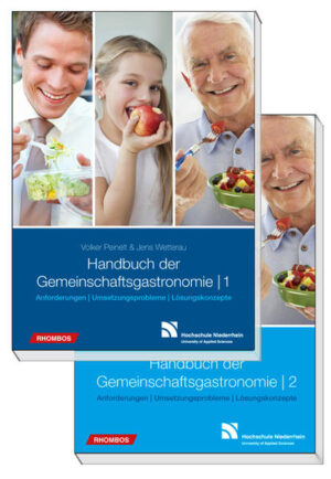 Hochschule Niederrhein (Hrsg.) Handbuch der Gemeinschaftsgastronomie. 2. überarbeitete, erweiterte Auflage Anforderungen, Umsetzungsprobleme, Lösungkonzepte. Bearbeitet von Prof. Dr. Volker Peinelt und Prof. Dr. Jens Wetterau. Gesamtausgabe in zwei Bänden. 1653 Seiten, zahlreiche Abbildungen und Tabellen, davon 170 in Farbe, Format 170 x 240 mm, fester Einband (Hardcover). Rhombos-Verlag, 2. Auflage, Berlin 2016. ISBN: 978-3-944101-54-5, Preis: 128,00 Euro (inkl. MwSt. und Versand). ----------------------------------------- ***Hinweis***: Die zweite Auflage ist auch als E-Book (PDF) erhältlich. Link E-Book --------------------------------------- Die Gemeinschaftsgastronomie (GG) ist eine dynamisch wachsende Branche mit vielen neuen Aufgabenfeldern. Entsprechend vielfältig sind die Anforderungen an die Aktiven. Damit diese erfüllt werden können, benötigen die Fachkräfte verlässliche und das Verständnis erweiternde Hintergrund-Informationen. Mit diesem zweibändigen Handbuch mit über 60 Autorinnen und Autoren wird nicht nur das aktuelle Wissen der Branche dargestellt, sondern es werden auch die Probleme beschrieben, die bei der Umsetzung auftreten und Lösungen angeboten. Hierbei werden auch Aussagen gemacht, die nicht immer dem Mainstream entsprechen, teilweise sogar als Innovationen aufzufassen sind. Auf jeden Fall bieten sie viel Stoff zum Nachdenken und sollten auch dann hilfreich sein, wenn sie nicht mit den Vorstellungen der Leser konform gehen. Das umfangreiche Inhaltsverzeichnis für das gesamte Werk ist in beiden Bänden zu finden. In zwei Bänden verfügen Sie damit über eine umfassende Darstellung der Gemeinschaftsgastronomie.