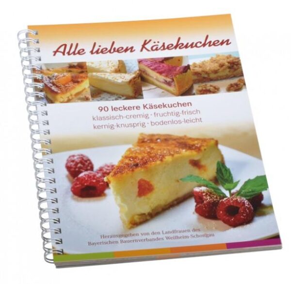 Backbuch „Alle lieben Käsekuchen“ Das Backbuch „Alle lieben Käsekuchen“ ist ein Schatzkästchen für alle Käsekuchenliebhaber! Die Landfrauen des Bayerischen Bauernverbandes Weilheim-Schongau haben dieses Buch mit 90 Käsekuchen-Rezepten zusammengestellt. Hier finden die Liebhaber von Käsekuchen eine wunderbare Auswahl der verschiedenen Zubereitungsmöglichkeiten mit zahlreichen Tipps. Das Backbuch „Alle lieben Käsekuchen“ beinhaltet neben traditionellen Käsekuchen auch eigens für dieses Buch kreierte Rezepte. Ob Bananen-Split Käsekuchen oder mit Kokosstreuseln, ob Großmutters Käsekuchen oder Tiroler Käsekuchen - der Vielfalt sind keine Grenzen gesetzt. Alle lieben Käsekuchen 14,8 x 21cm durchgehend farbig bebildert Spiralbindung 104 Seiten Artikel-Nr.: 0264