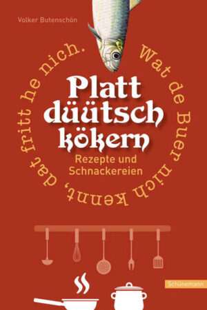 Plattdeutsches Kochbuch mit norddeutschen Rezepten Wat de Buer nicht kennt, dat fritt he nich - kennen Sie das? Aber wieso sollte der Bauer auch etwas Anderes wollen, wenn es doch so viele echt norddeutsche Leckereien gibt? Volker Butenschön hat klassische Rezepte von der Vorspeise über den Hauptgang bis zum Nachtisch zusammengetragen und mit norddeutschem Charme appetitlich arrangiert. Auf jeder Doppelseite finden Sie ein Rezept, das nicht nur geschmacklich auf der Zunge zergeht. Op Platt wird in wenigen Schritten die Zubereitung „wie bei Muttern“ erklärt und mit amüsanten oder spannenden Schnackereien sowie einem Glossar garniert. Ein geschmackvolles Geschenkbuch zum Kochen, Plattlernen und Schmunzeln.