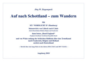 Von Lübeck ging es durch die Binnengewässer Deutschlands, Hollands, Belgiens und Frankreichs nach Calais, von dort über den Englischen Kanal nach Dover und an der Ostküste Englands (mit Besuchen von London und Edinburgh) entlang nach Schottland. Am 74. Reisetag erreichten Gisela und Jörg W. Ziegenspeck über den Moray Firth tatsächlich die Stadt Inverness die am Osteingang des „Caledonian Canal“ liegt. Von dort aus und später dann auch von der „Marina Dunststaffnage“ (in der Nähe von Oban) machte das Ehepaar verschiedene anspruchsvolle Exkursionen (z.B. zur Insel Iona mit ihrem berühmten, bereits 563 gegründeten Kloster), zu einem unbewohnten Archipel der Inneren Hebriden mit der Vogelinsel Lunga (Pufins) und der Insel Staffa mit der Höhle „Faingal’s Cave“ – von Felix Mendelssohn Bartholdy (1809 - 1847) musikalisch in der „Hebriden Overtüre“ 1829 vertont – und seinen sechseckigen Basaltsäulen („Giant’s Causeway“ / „Damm der Riesen“). Höhepunkt war dann aber eine Fünftage-Wanderung auf dem “West-Highland-Way“ von Glasgow nach Fort William: 125 km wurden bei echtem „Schottischen Wetter“ (Regen, Nebel, Sturm und – ab und zu auch – Sonnenschein) und wirklich schwierigem Gelände in 5 Tagen zurückgelegt. – Schottland ist ein tolles Land ! Nach dem Passieren des „Caledonian Canal“ und des „Crinan Canal“ eröffnete sich die Irische See. Nord-Irland mit der Hauptstadt Belfast und die Republik Irland mit der Hauptstadt Dublin wurden angelaufen und besucht. Im Fährhafen von Rosslare kam es – aufgrund einer plötzlichen und nicht vorhergesagten Wetter- und Windänderung – fast zu einem Seenotfall. Wie sich erst hinterher ergab, war durch den enormen Schwell Salzwasser in die Auspuffanlage gelangt, womit die Maschinenprobleme begannen und sich fast zu einer „unendlichen Geschichte“ auswuchsen. Zwar gelangten Schiff und Mannschaft mit viel Glück noch nach Wales, aber in der Yanmar-Vertragswerkstatt kam es zum Bruch eines Zylinders und einer Pleuelstange. Damit war klar, dass die Reise in Neyland / Pemborkeshire vorerst endete. Mit dem 167. Tag an Bord endete also die Sommerreise. Eine neue Maschine wurde geordert und soll mit einer geänderten Abgasanlage installiert werden, so dass die Reise dann im Frühling 2017 fortgesetzt werden kann. Gisela und Jörg W. Ziegenspeck flogen von Cardiff aus nach Hamburg und trafen abends in Lübeck ein. Erst als uns von der Werkstatt in Wales gemeldet wurde, dass alle Reparaturarbeiten abgeschlossen werden konnten, konnte der zweite Teil der langen Reise beginnen. Mitte Juni 2017 ging es mit dem Flieger von Hamburg nach London und von dort auf langer Eisenbahnfahrt zurück zum Schiff nach Wales. Bis Wales lagen 1.063 sm seit Calais im Kielwasser achteraus, hatte die alte Maschine die MY ‘NORDLICHT II‘ während 250 Betriebsstunden über den Englischen Kanal, die Nordsee, um Schottland herum und durch die Irische See gebracht. Mit neuem Zutrauen, Mut und viel Hoffnung wurde die Reise fortgesetzt, die stärkere Maschine musste sich sogleich bei der Überquerung des nautisch anspruchsvollen und gefürchteten „Bristol Channel“ bewähren – und tat es, so dass nicht nur das berüchtigte „Land’s End“ sicher umrundet wurde, sondern auch noch ein Abstecher zu den „Isles of Scilly“, einer bezaubernden Inselgruppe an der Grenze zum Atlantik, unternommen wurde. An der Südküste Englands ging es bis zum berühmten Seebad Brighton. Verschiedene Landausflüge führten u.a. einerseits mit Bus und Eisenbahn über Salisbury nach Stonehenge (bis heute nicht erklärbare und vielbesuchte Kultstätte) und andererseits nach Bodelva zum „Eden Project“ (einer großen Gartenanlage, in der die Pflanzenwelt sämtlicher Kontinente unter schützenden, technisch innovativen Plankonstruktionen gezeigt wird). Von Brighton aus wurde dann der Ärmelkanal erneut überquert. Von Boulogne-sur-Mer (Frankreich) ging es dann an der Festlandküste entlang nach Nieuwepoort (Belgien) und Vlissingen (Holland). Als wir am 13. Juli 2017 seeseitig an Calais vorüberfuhren, war „England Rund“ (im engeren Sinne) geschafft. Die Crew staunte selbst über die vollbrachte Leistung. Von Vlissingen aus ging es quer über die drei Scheldearme binnenwärts zum Ijsselmeer und von dort zur Nordseeinsel Texel. Dies war die einzige friesische Insel, die wir bisher noch nie besucht hatten