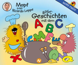 MOPF- TREFF Nr. 5 | Mopf trifft Ricardo Leppe – Bildergeschichten mit dem ABC „Habt ihr Hunger?“, fragt der Mopf und rückt seine Kochmütze zurecht. „Was gibt’s denn Leckeres?“, möchte Tussi wissen. „Buchstabensuppe!“, verkündet der Koch voller Stolz. „Lecker!“ Auf der Speisekarte steht ein schmackhaftes MOPF- TREFF- Menü mit unserem herzigen Trio und ihrem Freund Ricardo Leppe. Zur Auswahl stehen witzige ABC- Bildergeschichten, gefüllt mit Ricardos spielerischen Lernmethoden, die garantiert bekömmlich und immer lustig sind. Ricardo Leppe wurde selbst in den ersten Schuljahren zuhause von seinen Eltern unterrichtet und trägt nun seine Erfahrungen in die Welt hinaus. Viele schätzen seine einfachen Lernmethoden. Er ist ein Pionier der neuen Zeit, er steht für ein spielerisches Lernen, das uns und unseren Kindern viel Freude bereitet.