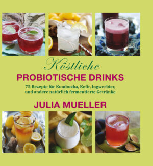 Die gesundheitlichen Vorteile probiotischer Lebensmittel sind kein Geheimnis - Ärzte empfehlen den Einsatz von Probiotica wegen ihrer positiven Effekte auf Verdauung, Metabolismus und das Immunsystem. Kombucha-Enthusiasten weisen auf die hohen Anteile von B-Vitaminen und Aminosäuren hin, welche die Stimmung verbessern, das Energieniveau steigern, die Gelenke beweglich halten sowie die Gesundheit der Bindegewebe und der Haut begünstigen. Nun können Sie lernen, Kombucha wie auch viele andere probiotischen Getränke zu Hause zu brauen. Dies ist die ultimative Anleitung zur Herstellung probiotischer Drinks - mit klaren Schritt-für-Schritt-Anleitungen und hervorragenden Photos. Sie finden in diesem Buch Rezepte für: * Kombucha * Jun * Kefir Lernen Sie, gesunde und köstliche Probiotische Getränke in der eigenen Küche herzustellen! * Lakto-fermentierte Limonade * Ingwerbier * Fermentierte Gemüsesäfte Darüberhinaus finden Sie Rezepte für die Herstellung von Joghurt aus Kuhmilch oder Kokosmilch, sowie eine ganze Sektion über kreative Zubereitung von Smoothies. Getränke zu fermentieren mag wie eine große Aufgabe erscheinen, doch Julia Mueller zeigt, wie es Spaß machen kann, kostengünstigere und besser schmeckende Getränke herzustellen, als man sie im Geschäft kaufen kann!