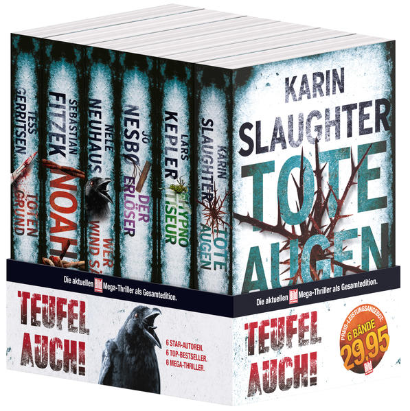 "TEUFEL AUCH!" heisst das Motto der BILD am Sonntag Mega- Thriller im Jahr 2019. Die Box- Edition versammelt wieder sechs internationale Top- Krimi- Autoren mit sechs Bestsellern zu einem herausragenden Preis- Leistungsverhältnis.