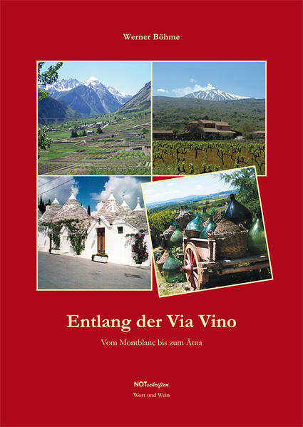 Werner Böhme ist auf einer gedachten „Via Vino“ durch Italien vom Montblanc beziehungsweise dem höchstgelegenen Weinberg Europas im Aostatal bis zum Ätna unterwegs. Er erlebt Italien als Genießer und ist von der Landschaft, den Menschen, die Art zu leben, vom Wetter und vor allem vom Wein fasziniert. Ein unterhaltsamer und spannender Reisebericht durch das Weinland Italien. "In diesem Sinne wünsche ich diesem Buch recht viele Rot- und Weißweinflecke als Zeichen selbstvergessenen Lesens und sozusagen als bacchantisches Opfer – ist doch für uns Bacchusjünger der Wein auch so eine Art Religion." (Werner Böhme)