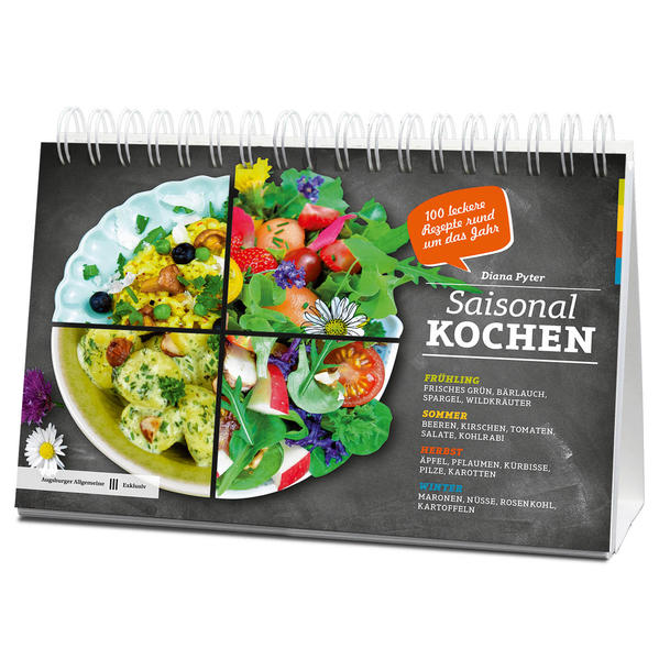 Der Name ist bei diesem Buch Programm: Autorin und Ernährungsexpertin Diana Pyter verrät in "Saisonal kochen" 100 leckere Rezeptideen rund ums Jahr. Wie wäre es mit einem Spargel-Erdbeer-Salat im Frühling, einem Blüten-Pesto im Sommer, einer Ernte-Suppe im Herbst oder einem Stollenparfait im Winter? Diese und viele weitere schmackhafte Leckereien bringen - passend zur jeweiligen Saison - frischen Wind in Ihre Küche. Rund um das Jahr schenkt uns Mutter Natur eine Vielfalt an köstlichen, bunten Obst- und Gemüsesorten, aromatischen Pilzen, nahrhaften Nüssen und würzigen Kräutern. In der Saison bieten diese Lebensmittel nicht nur knackige Frische, sondern auch den besten Geschmack und die höchste Nährstoffdichte. Die Rezepte für Säfte, Smoothies, Salate, Suppen, Dips, Hauptspeisen und Desserts sind raffiniert und doch einfach in der Zubereitung. Das ringgebundene Buch kommt mit einem praktischen Aufsteller daher, welcher den Einsatz in der Küche besonders komfortabel macht.