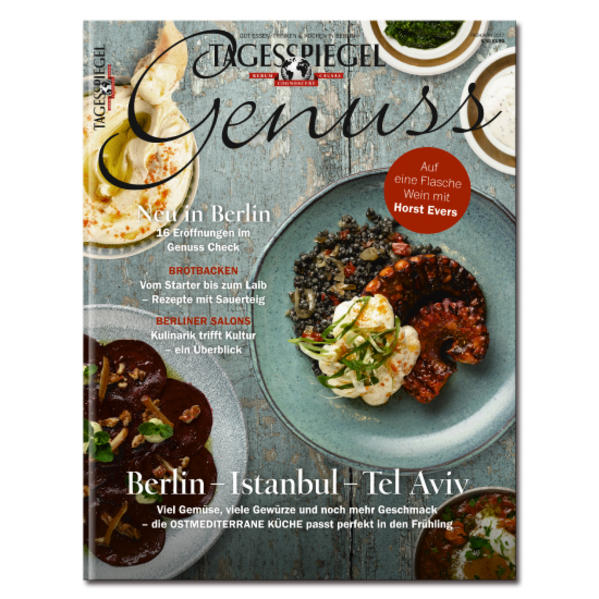 Mit den besten Empfehlungen für die ostmediterrane Küche! Dies sind die Top-Themen in der neuen Ausgabe Tagesspiegel Genuss: -Berlin - Istanbul - Tel Aviv - Die ostmediterrane Küche - perfekt für den Frühling -16 Neueröffnungen im Genuss Check -Wir backen Brot mit Florian Domberger in seiner gläsernen Bäckerei. -zwei Sauerteigbrot-Rezepte zum Nachbacken -Auf eine Flasche Wein mit Horst Evers