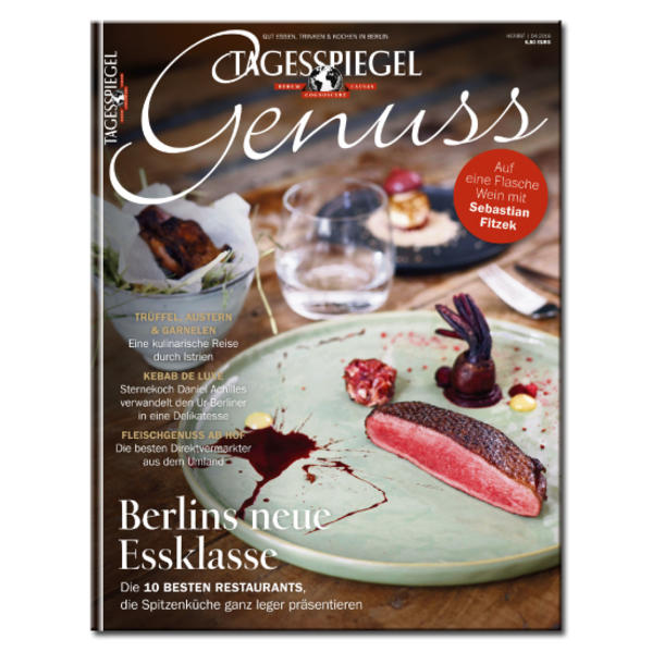 Berlins neue Essklasse – Gourmetküche ganz leger! Dies sind die Top-Themen in der neuen Ausgabe von Tagesspiegel Genuss: - Trüffel, Austern und Garnelen – eine kulinarische Reise durch Istrien - Fleischgenuss ab Hof – die besten Direktvermarkter aus dem Umland - Auf eine Flasche Wein mit Bestseller-Autor Sebastian Fitzek