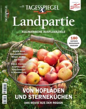 Rund um Berlin: Eine kulinarische Landpartie Wir gehen dahin, wo es lecker ist Die besten Bauerhöfe, Restaurants und Winzer von der Saale bis zur Müritz - und was man drumherum noch erleben kann Das Beste vom Erzeuger Aufschwung Ost: Große Weine von Saale und Elbe Immer rein in die gute Stube: Diese Bauern liefern in die Stadt Die Verkostung des Spreewaldes: Mehr als Saure Gurke Entdeckungen für Genießer in der Region Fleisch mit guter Haltung Säfte von der Wiese Bauermärkte in Brandenburg: Obst frisch vom Baum Königlich: Wild direkt vom Jäger Essen und Erleben im Umland Linum: Gut essen und Kraniche schauen Uckermark: Bei den Ölbauern Zwischen Elbe und Havel: Ganz viel frischer Fisch 200 Tipps, Termine, Adressen im Umland Echt urig: Höfe, Hoffeste und Hofläden Unsere 10 Top-Tipps: Die beste Landhausküche, Ferien auf dem Bauernhof